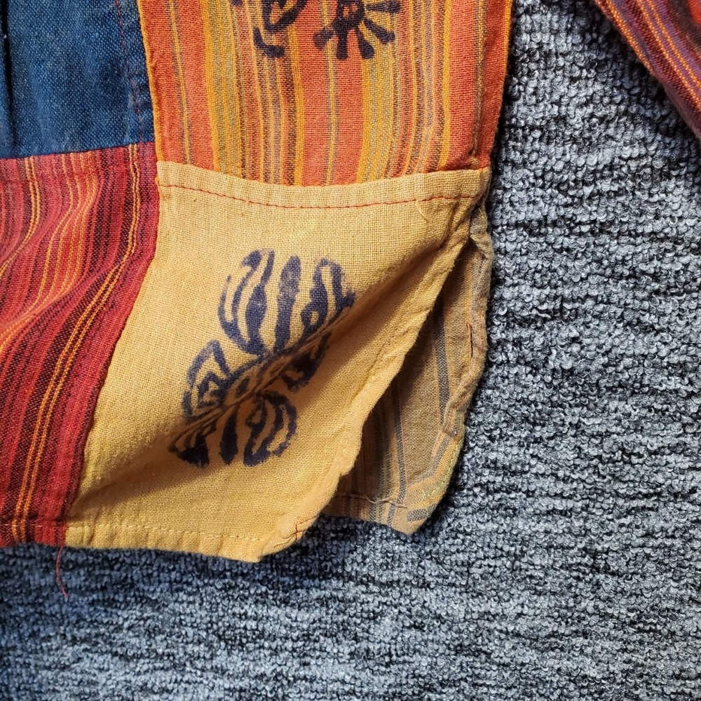 Handmade Nepalese Patchwork Block Print Tunic‎ Shirt Mens Large Blue Orange Boho - Picture 7 of 12